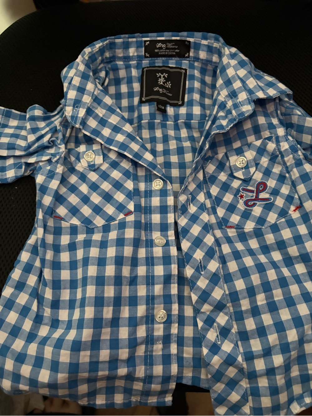 LNG Wovens size 12m Blue & White Gingham Button-Up Shirt for Kids -